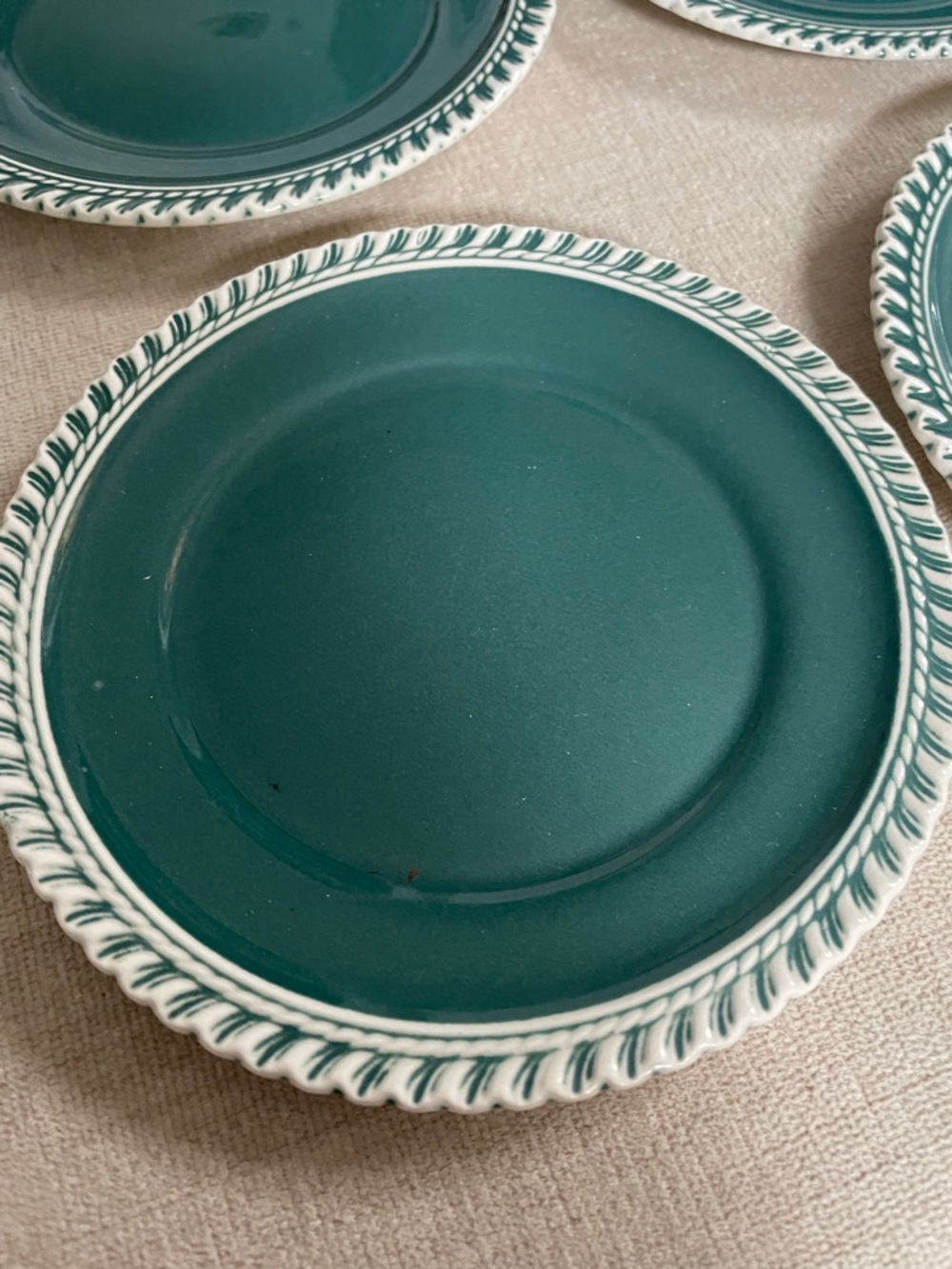 6 Harkerware Corinthian Dark Teal Green Ceramic 6.25" Salad /Dessert Plates Dish